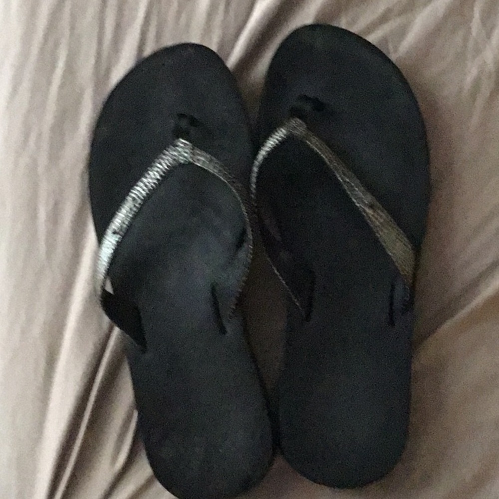 Women's Black and Silver Sandals